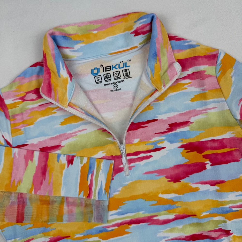 IBKUL Jessie Watermelon Multi Zip Mock Neck Sun Shirt UPF 50+ Women XS Golf NWT - Picture 1 of 8